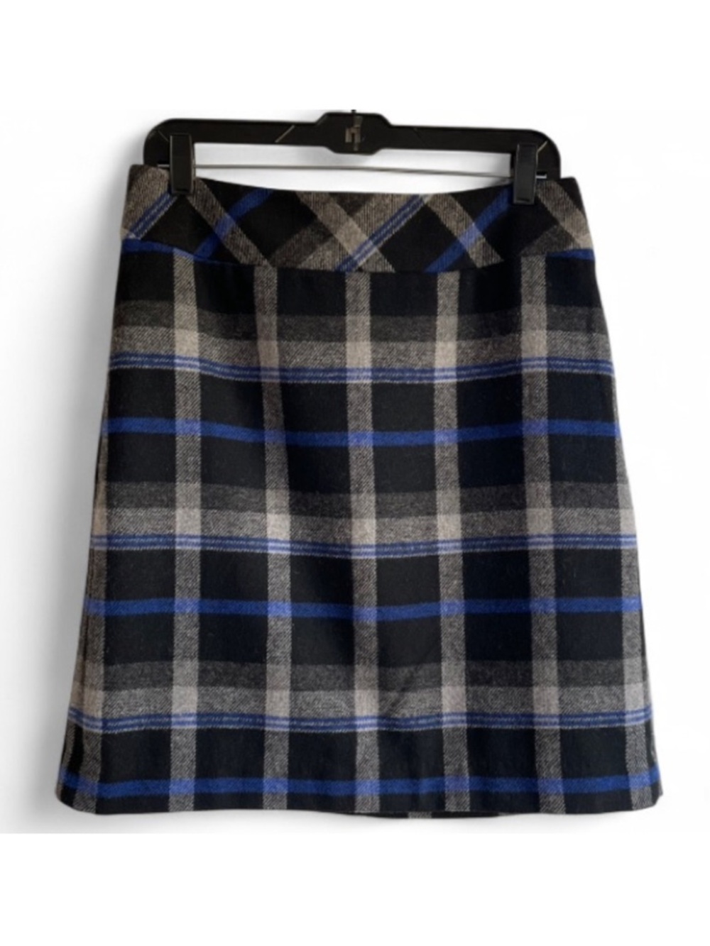 Talbots Blue and Black Plaid Wood Blend Mini Skirt Size 8